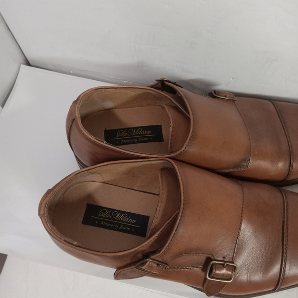 La Milano Double Monk Shoes, ALBIN Brown Leather Cap toe Size 9 M Style A11641 - Picture 3 of 5